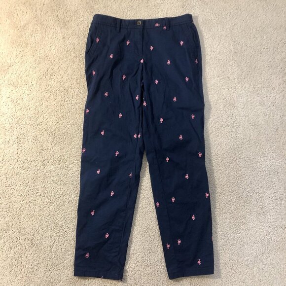 Talbots Relaxed Chino Pants Women's Size 2 Navy Blue Flamingos - Picture 1 of 9
